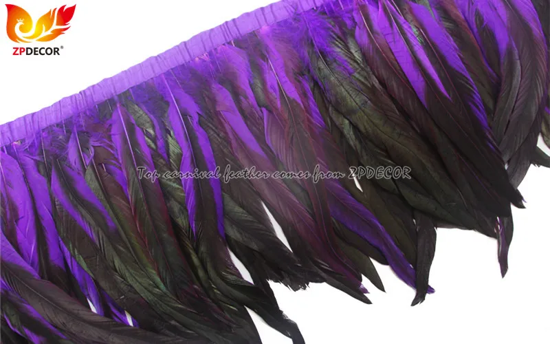 ZPDECOR Factory Wholesale 30-35 cm Dyed Purple Rooster Cock Coque Tail Feathers Trim for Carnival Theme Party Dress