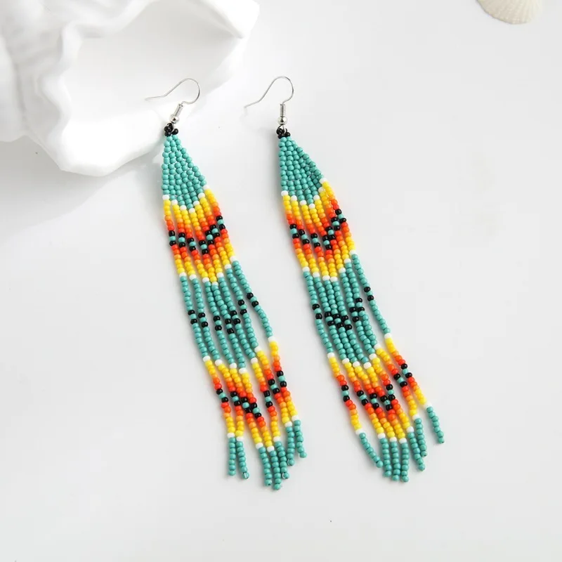 Wholesale Fashion Boho Handmade Glass Beaded Earrings Beach Miyuki Beads Long Tassels Fringe Earrings For Women Jewelry