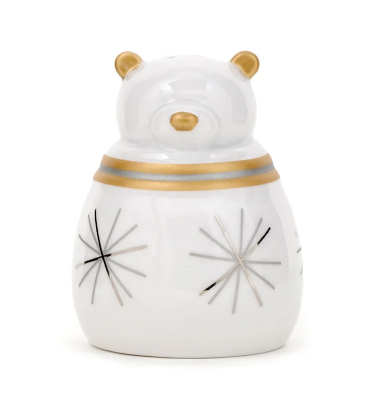 Best selling Christmas bear snowman 3D porcelain salt and pepper set for gift
