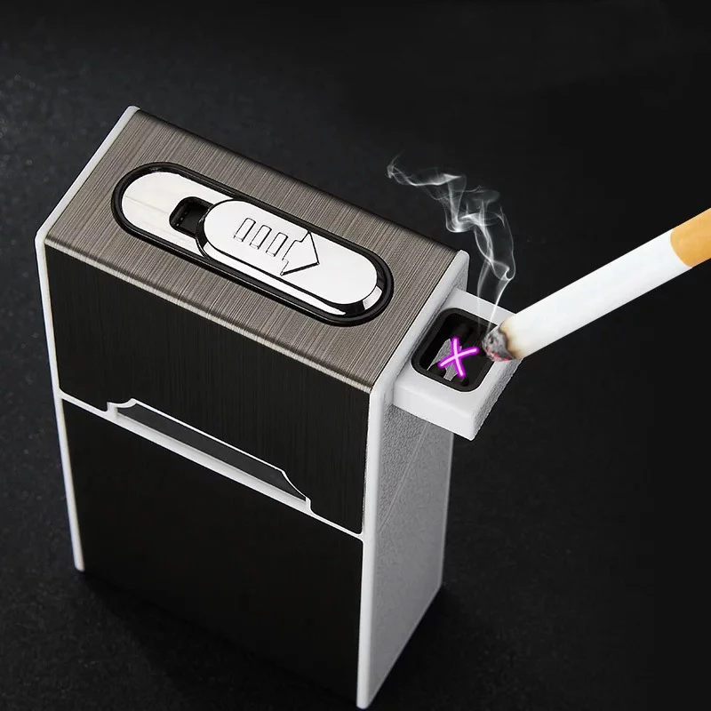 Wholesaler Promotion Plastic Cigarette Case Hold 20PCS With USB Rechargeable Arc Lighter