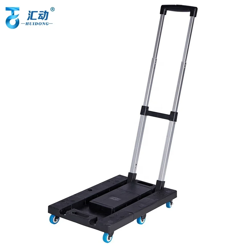 Plastic foldable shopping cart trolley 150kg heavy duty airport trolley for lifting heavy things for supermarket shopping