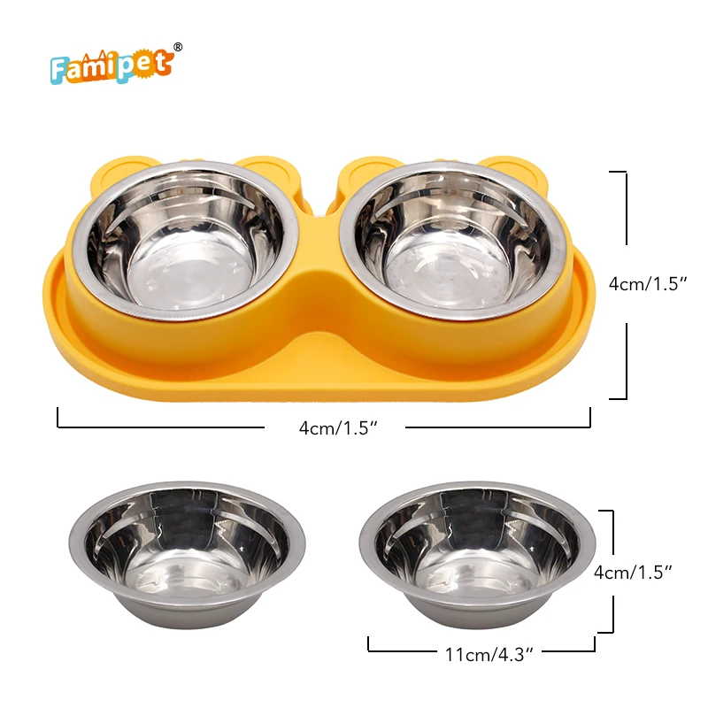 Famipet Custom Non-slip Stainless Steel Pet Dog Feeder Dog Food Bowl with Double Bowls