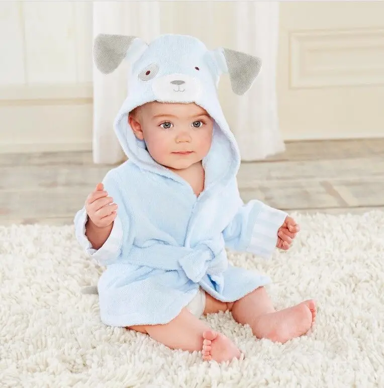Wholesale 100% Organic Cotton Baby Towel With Hood Grey Elephant Embroidery Hooded Kids Bath Towels Bathrobe