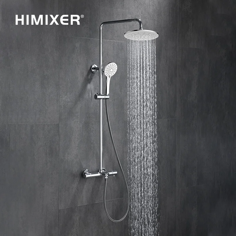 HIMIXER hot sell chrome thermostatic faucet shower mixer faucet double handle  brass bathroom rainfall bath & shower faucet set