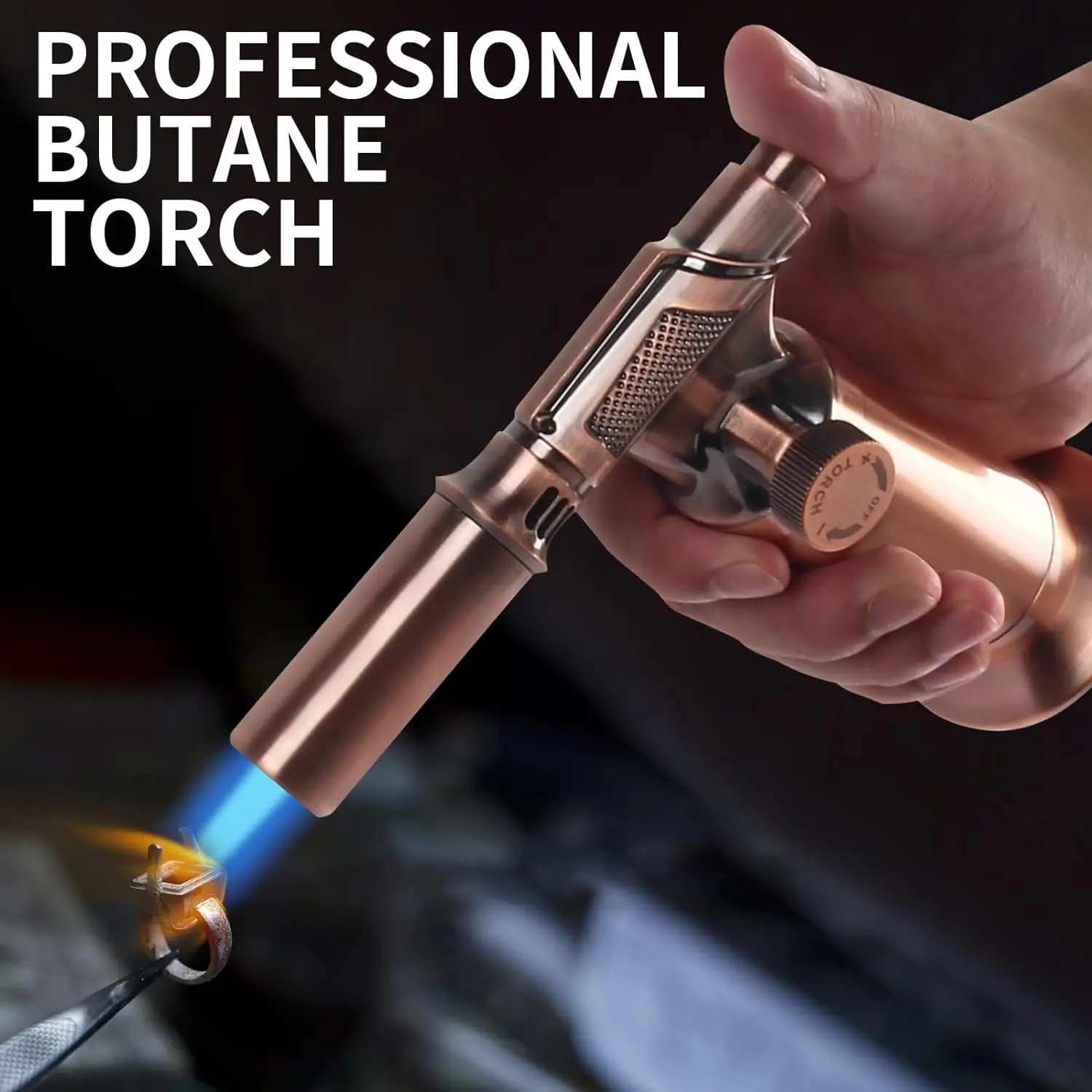 Butane Torch, Premium Metal Big Flame Torch Refillable Blow Torch Lighter with Adjustable&Wind Resistance Flame for Cooking, BBQ