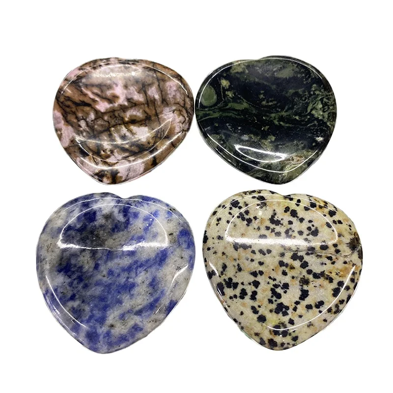 Wholesale gemstone worry stone crystal palm ceragem jade thumb stone heart massage kit