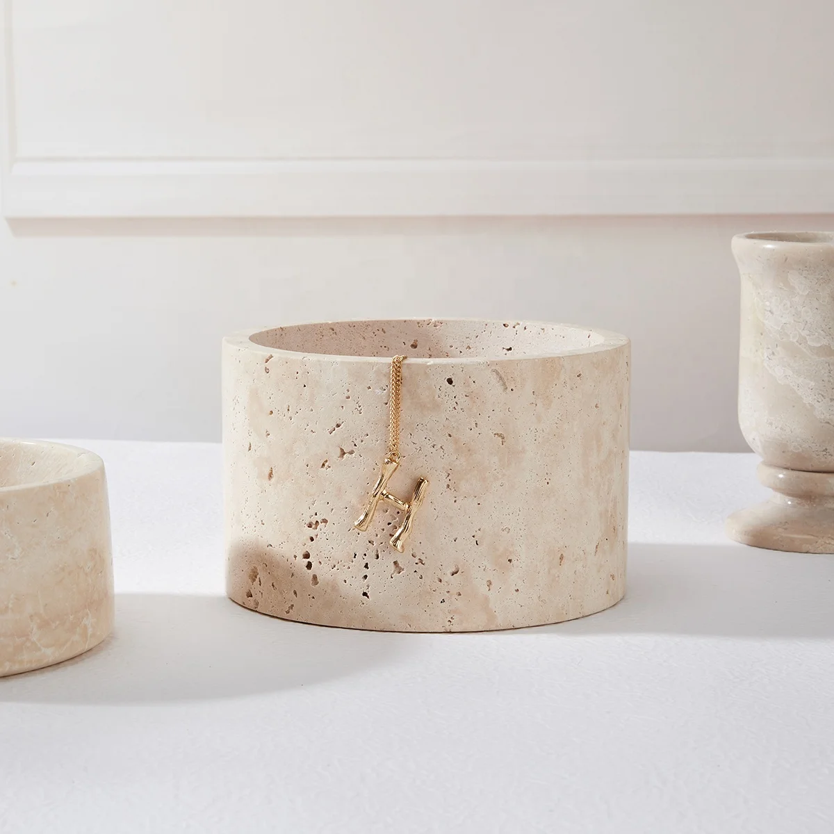 Home Decor Round Travertine Marble Bowl Storage Container Jar kitchen accessories Travertine fruit container flower pot