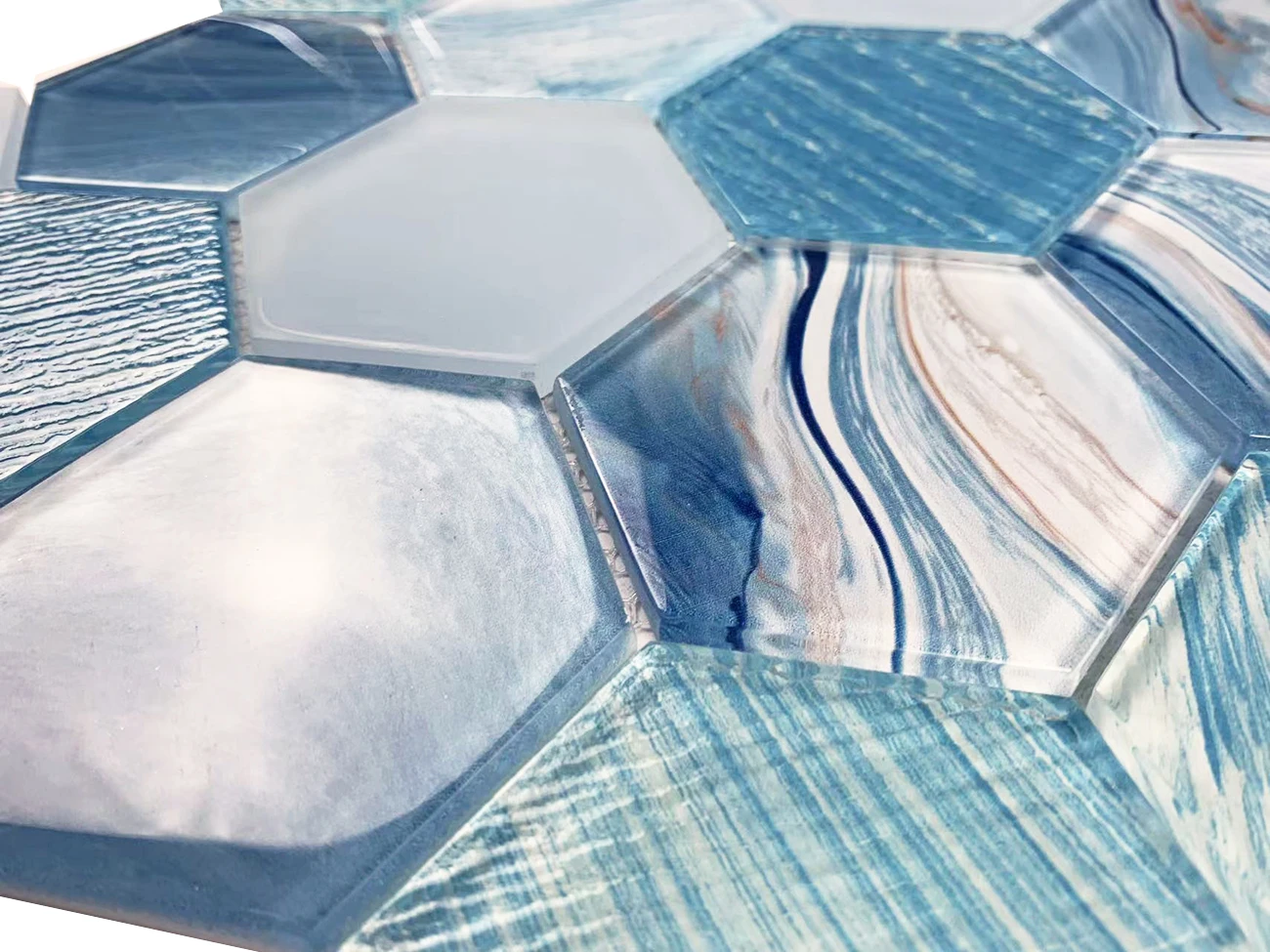 Nordic Blue Art Crystal glass tile mosaic kitchen bathroom background wall hexagonal tile porch