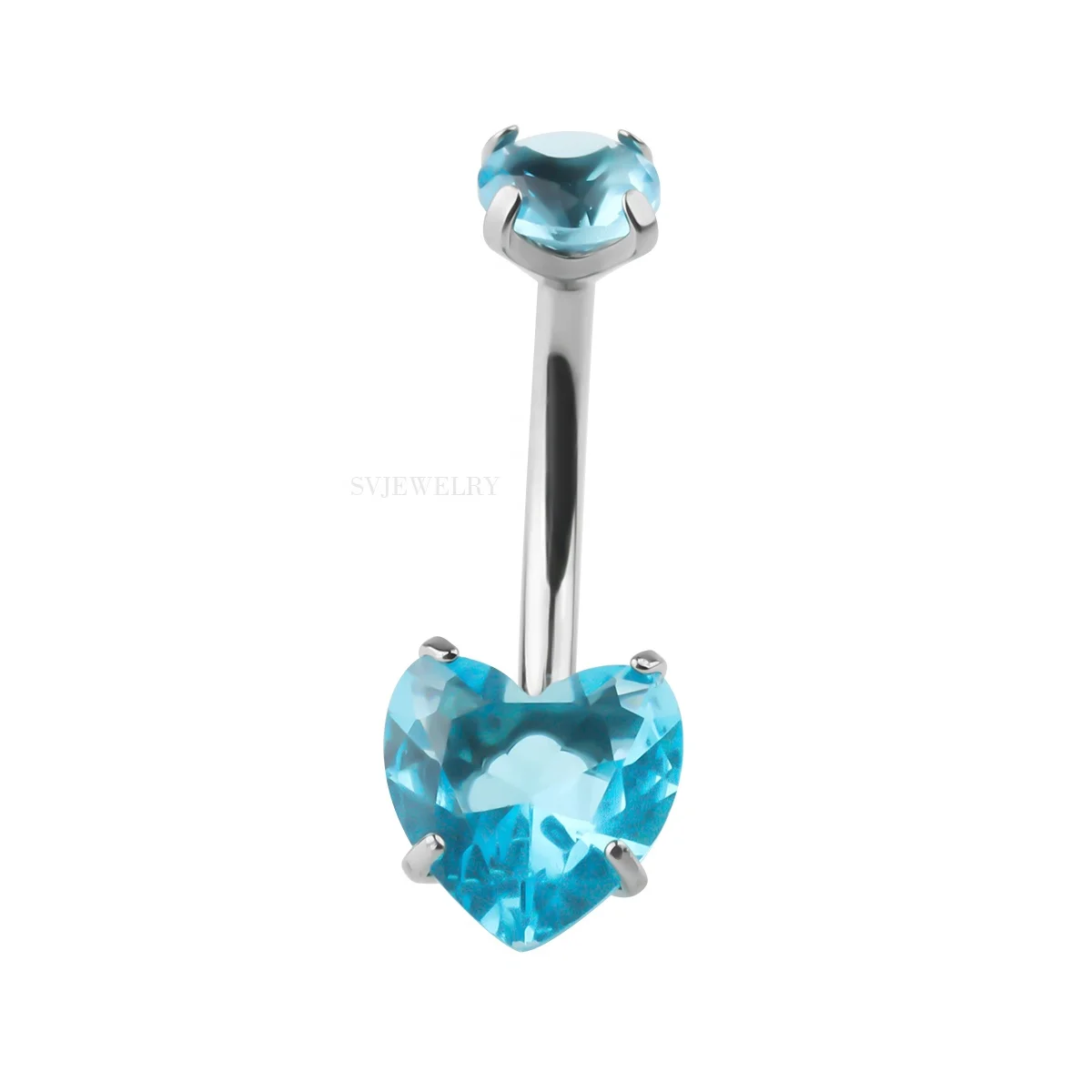 ASTM F136 Titanium Claw Setting Heart Designed Aqua Zircon Internally Navel Bar Belly Piercing
