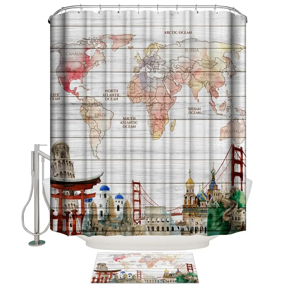 personalized kids free hooks shower curtain bathroom set world map