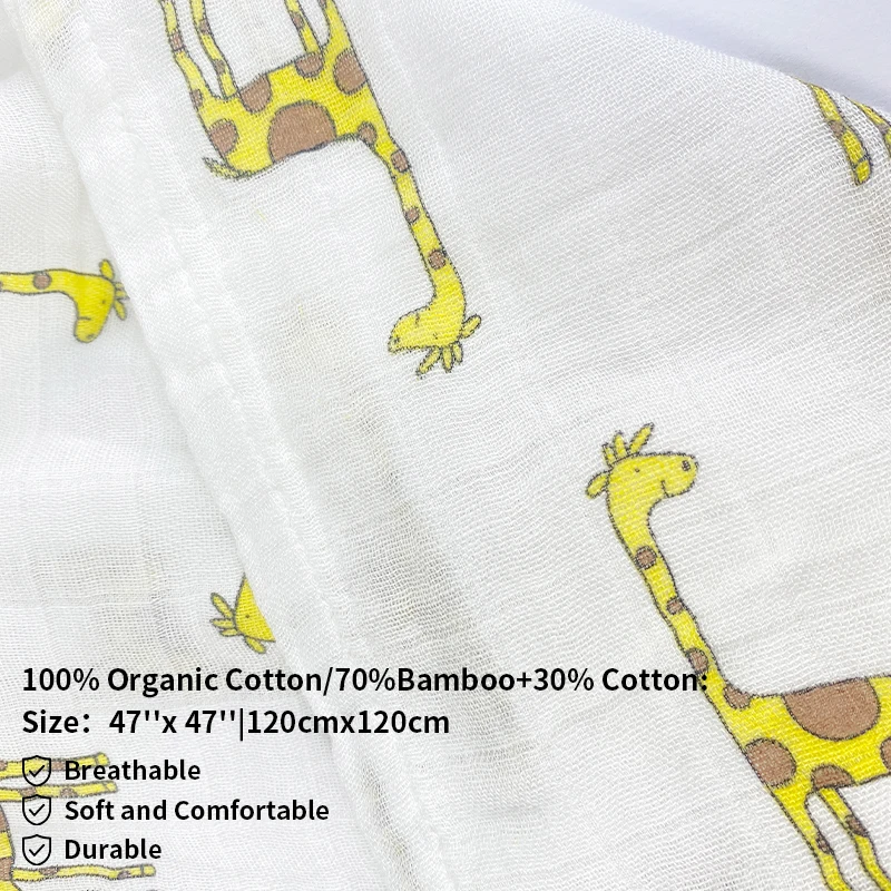 Print Muslin Baby Blanket 120cm*120cm 100% Organic Cotton Baby Cover Muslin Newborn Baby Swaddle Blanket