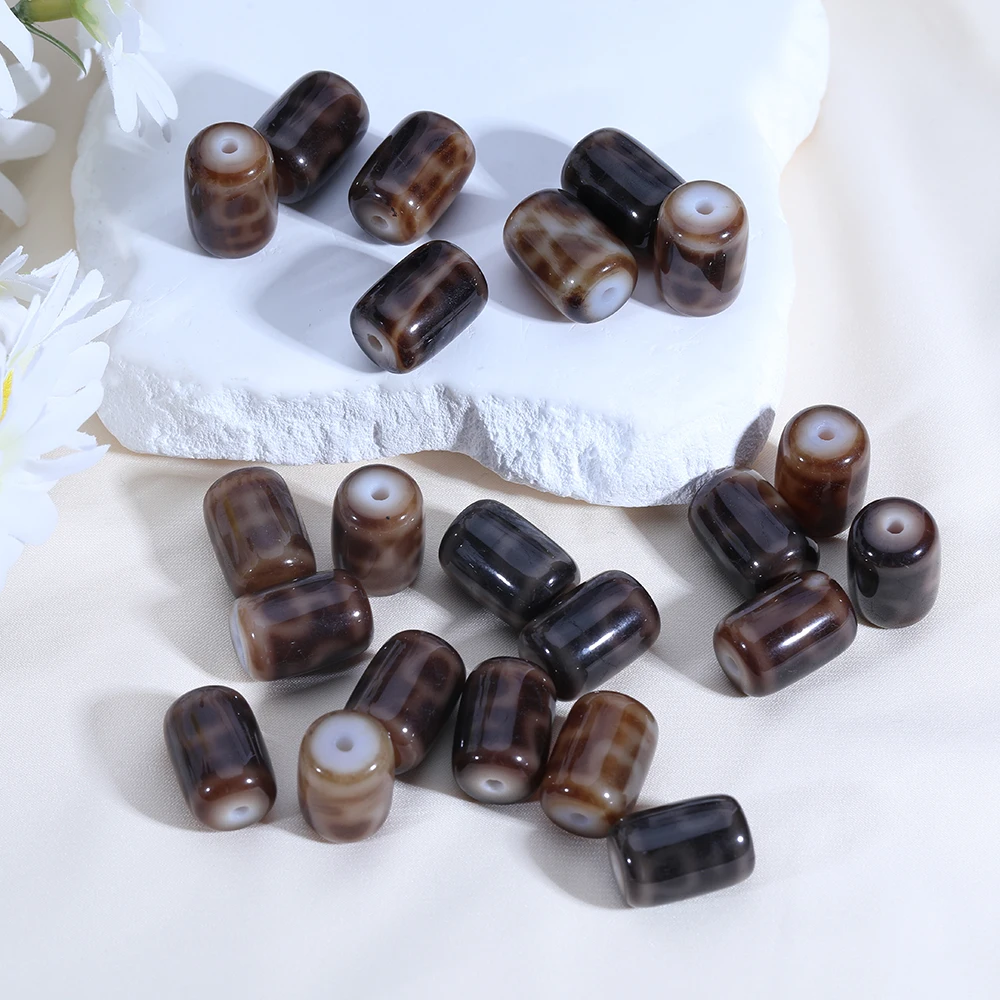 Natural Brown Agate Dzi Beads with Double Tiger Teeth Engraving Elegant Jewelry Findings & Components
