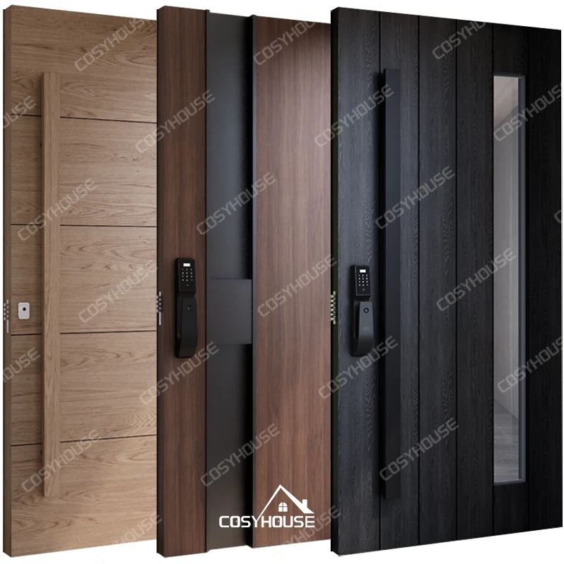 Foshan top manufacturer modern wooden main entrance doors for villa solid wood entry doors front wooden pivot doors for house