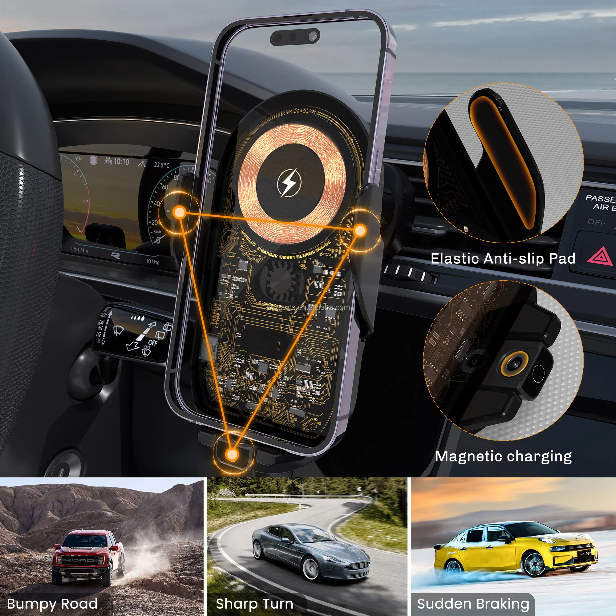 New fast charging 80w car stand Automatic sensor portable phone wireless charger car stand