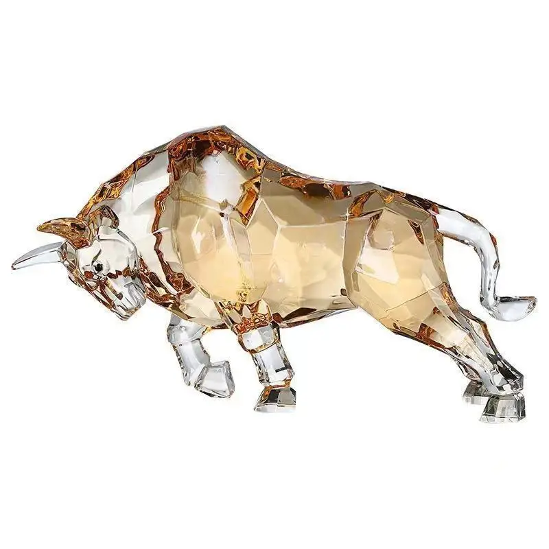 Transparent Amber Cow Statue Luminous Acrylic Plastic Art Deco Home Office Wall Decoration Living Room Bedroom Handicraft Gift