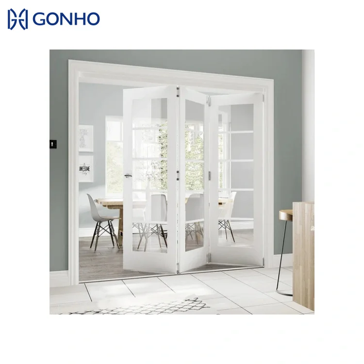 GONHO Balcony Accordion Bifold Door Design Exterior Tempered Glass Patio Accordion Folding Doors