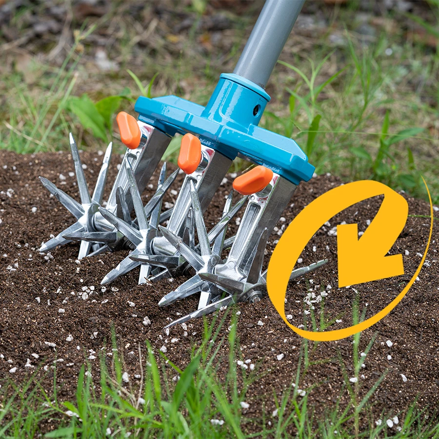 Lawn Soil Aeration Manual Hand Cultivator Garden Tiller Aerator Disc Cultivator