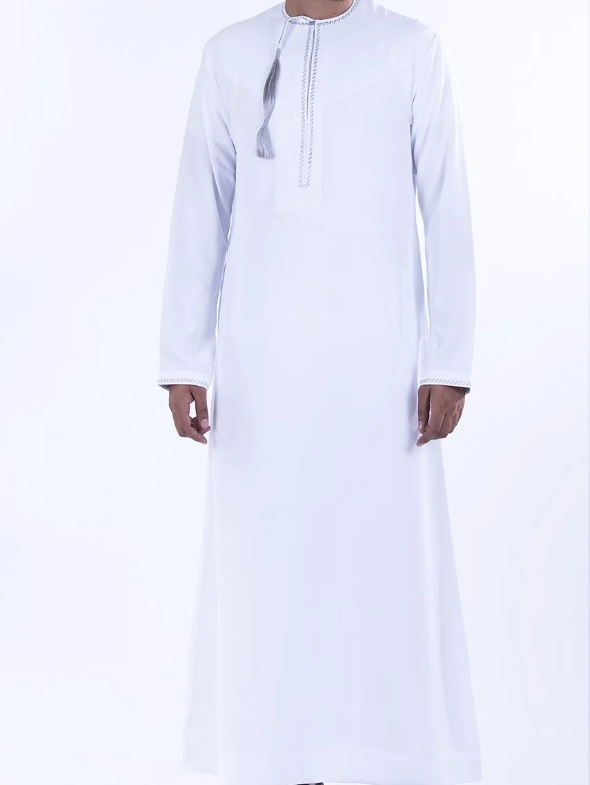 Latest white thobe Design  Islamic Thobe Arab Daffah Men Muslim Jubbah cotton Clothing  thobe for men