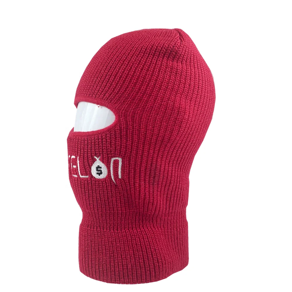 Custom Embroidery logo Full Face Cover 1 hole knit  balaclava designer knit hat beanie ski mask