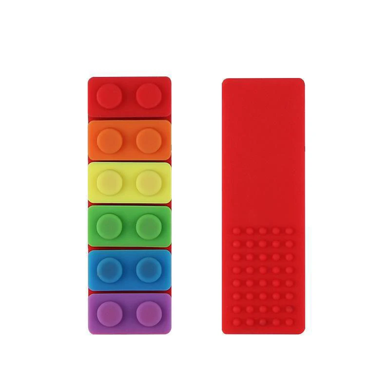 Leafree Natural Silicone New Design Rainbow Building Block Teether Baby Teething Play Toy Infant Teether Autism Tattle
