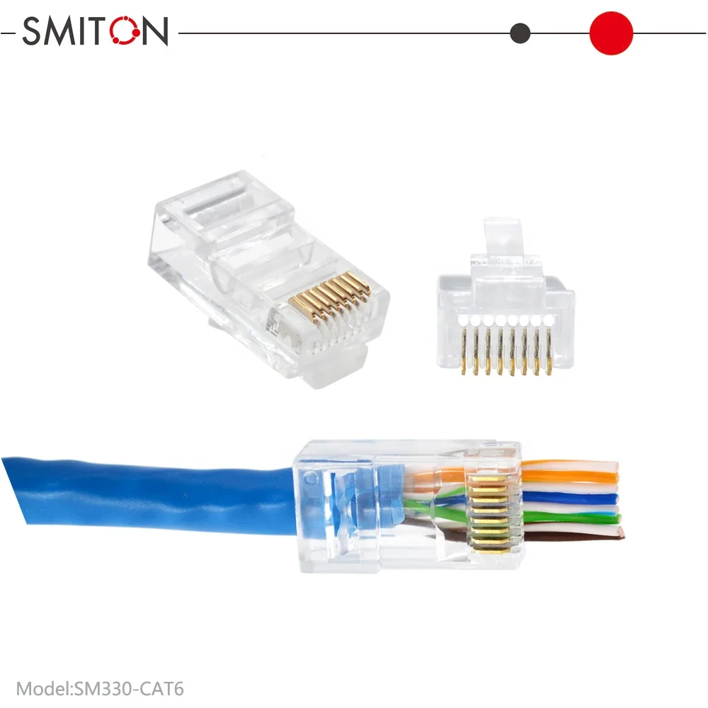 Transparent Cat5 cat6  ethernet cat 6 rj45 pass through plug connector rj45 cat6 cat5 through hole network connector