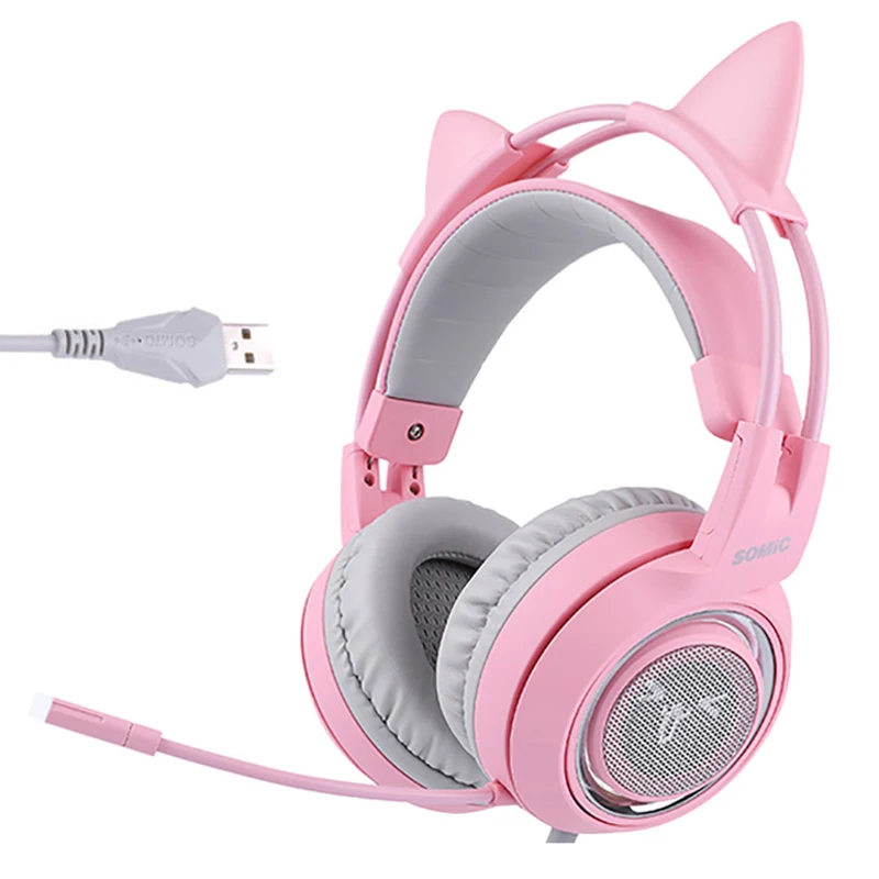 Best Gaming Partner G951 Cute Anime Cat Ears Wired Headphone Pink Headset with