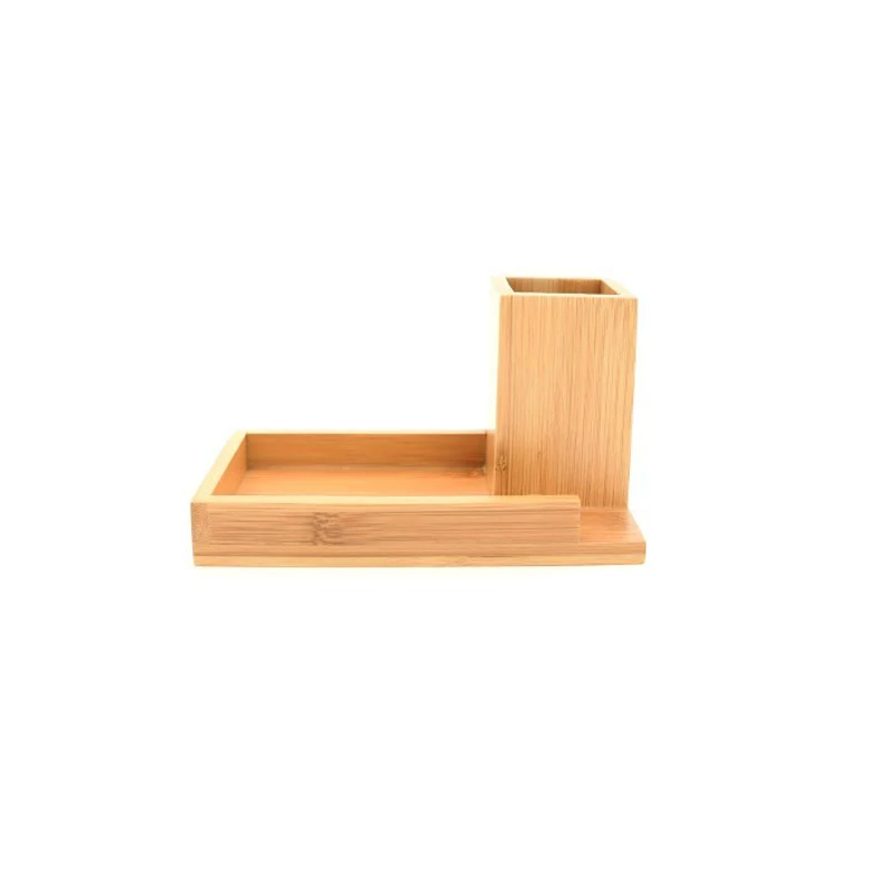 
Customized natural bamboo office desk pencil storage holder rack with tray for card 