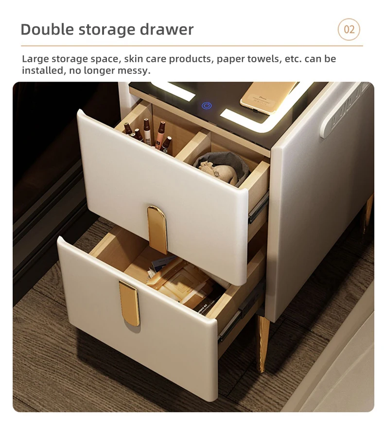 Wooden Bedside Cabinet Table Bedroom Nordic Bedside Creative Smart Nightstand Side Table With Wireless Charging