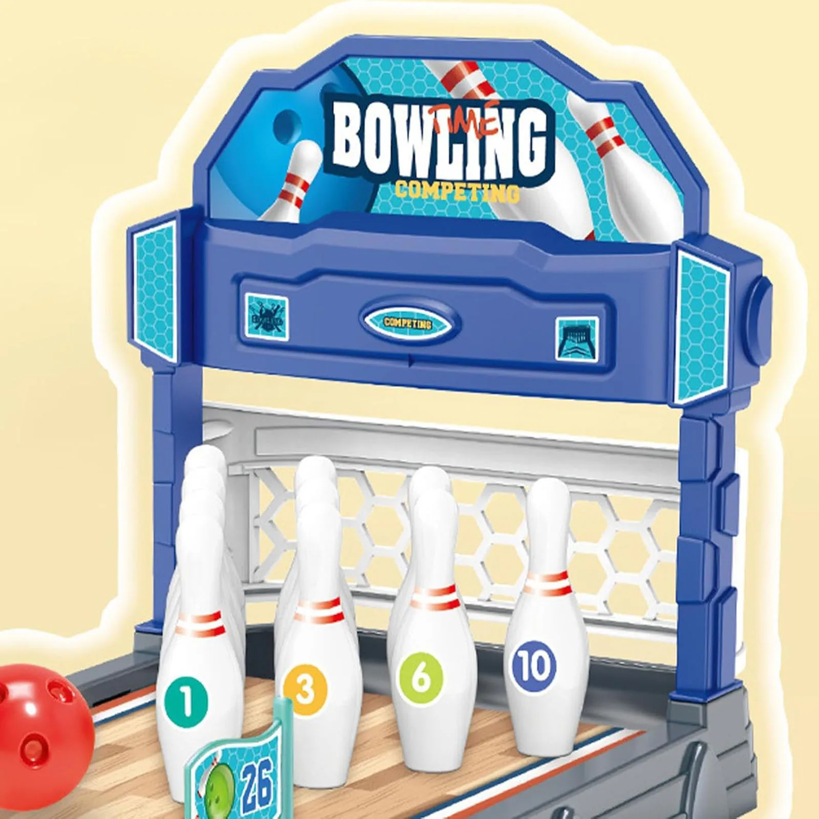 Interactive Tabletop Board Games Family with Bowling Alley Board and Launch Ramp Balls Pins for Children Adults