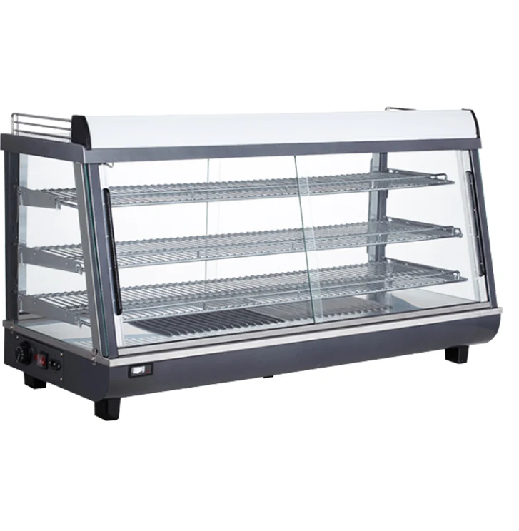 Big size hamburger KFC 186 liter warmer display cake refrigerator showcase hot catering equipment 4 side glass heated warmer box