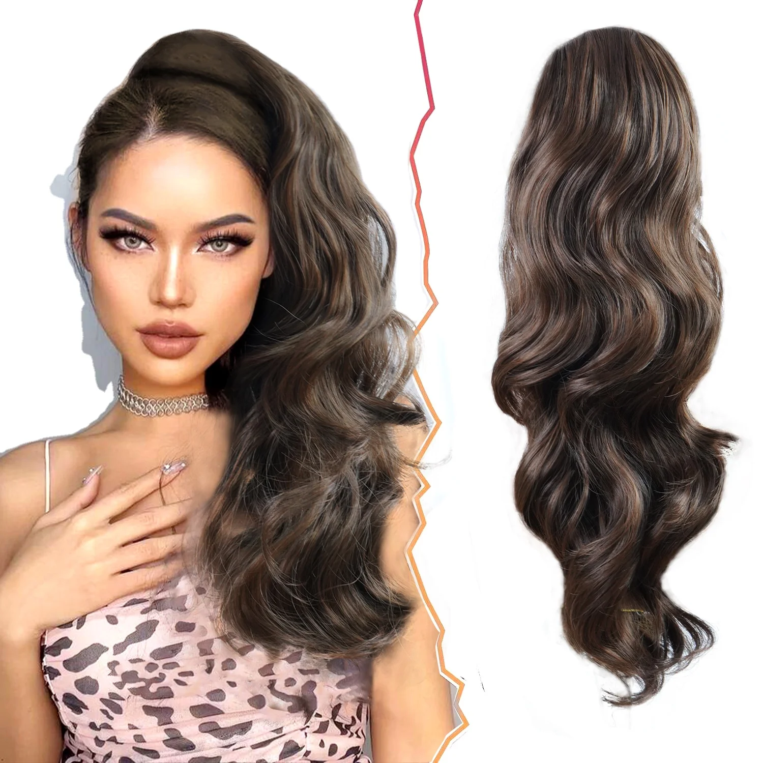 16inch Loose Big Water Wave Pony Tail Cheap Wholesale Curly Ponytails Blonde Synthetic Hairpiece Human Hair Extension