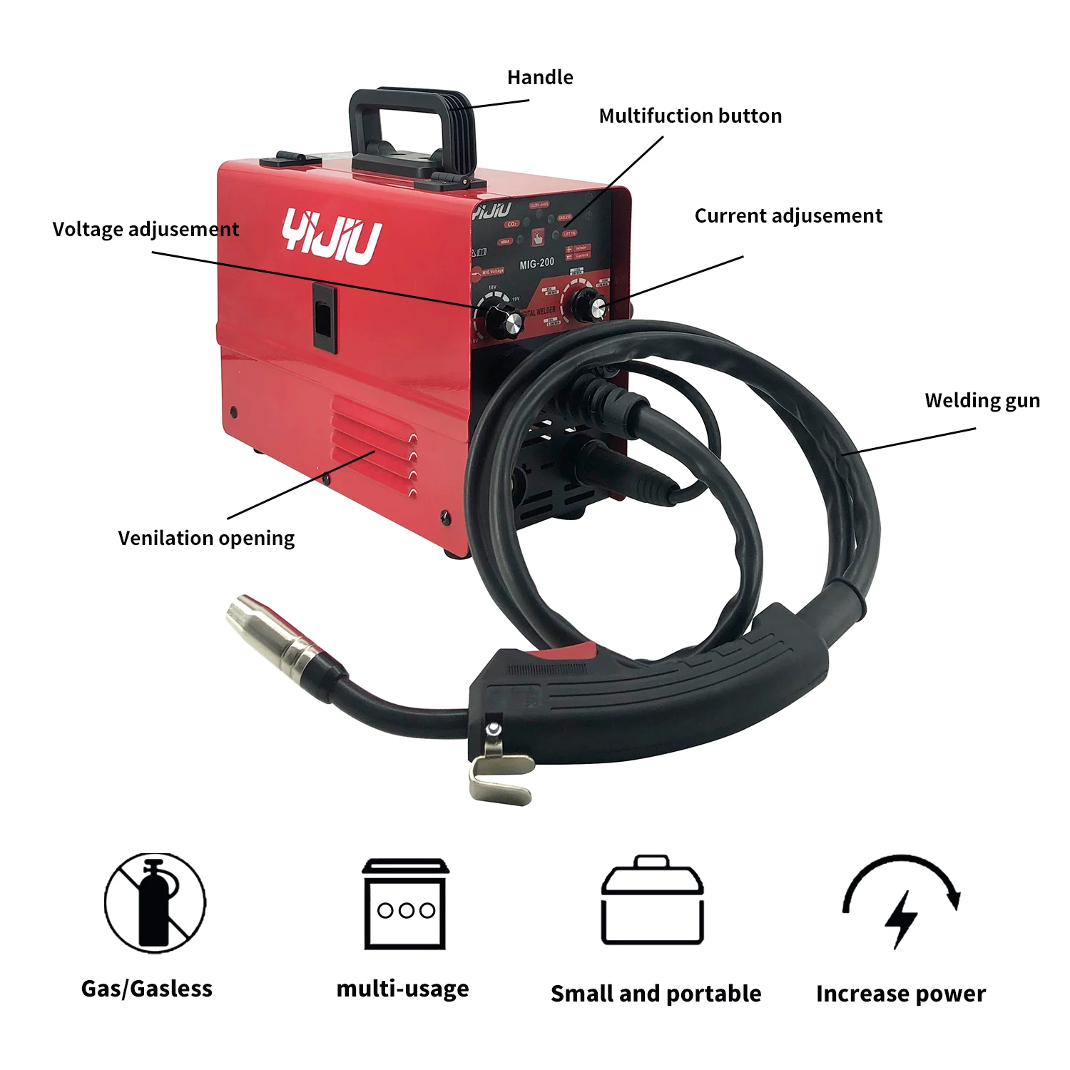 YIJIU 220V 120A Multifunctional Inverter MIG Welder Portable 3 in 1 MMA/ MIG/ LIFT TIG  Gas & Gasless Machine  Stock Available