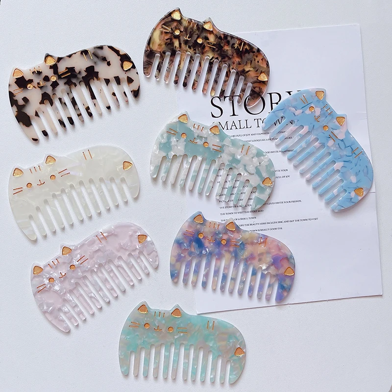 JAPAN quality custom logo Cat wide tooth arch shape tortoise shell cellulose acetate sheet hair combs for women