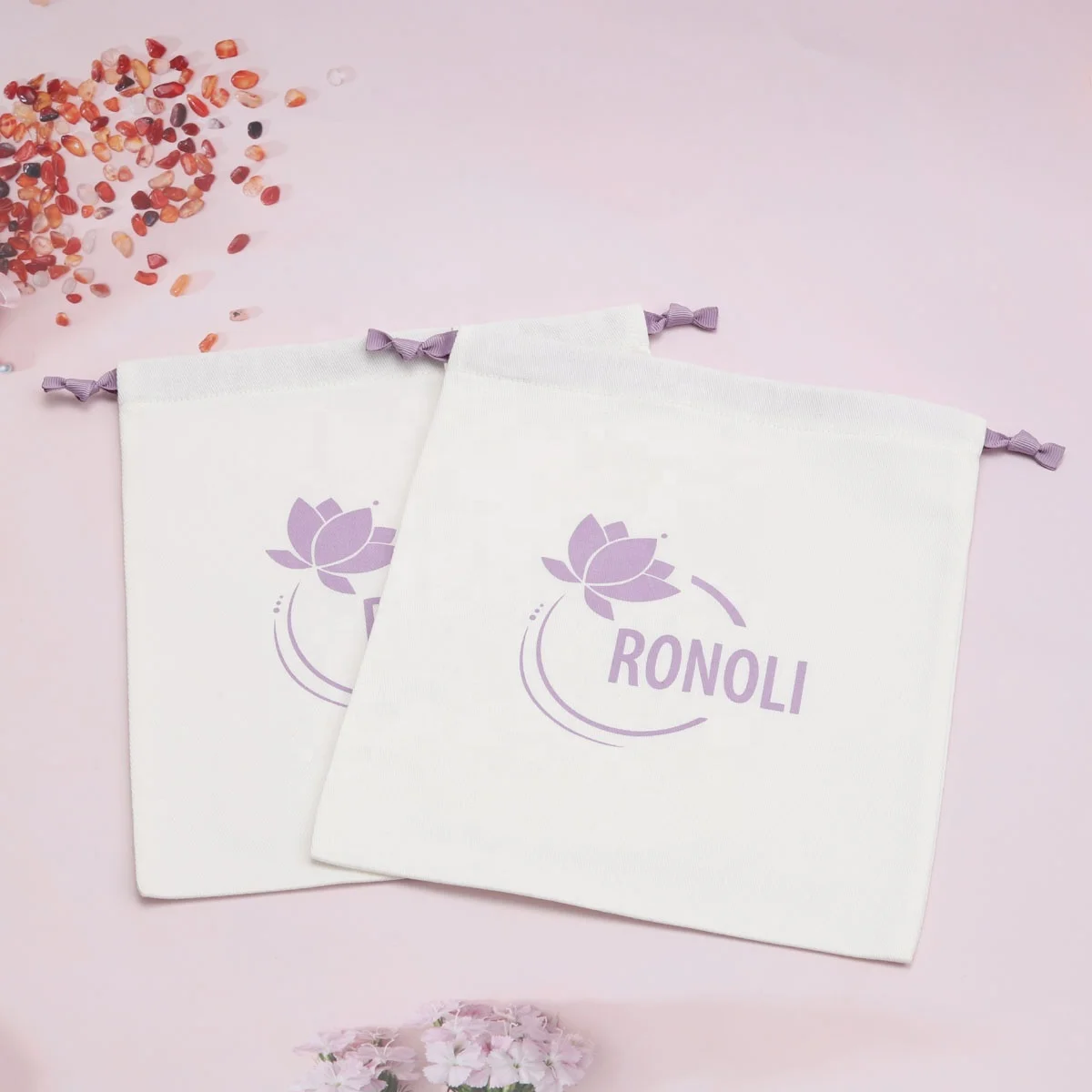 Custom Logo Printed White Cotton Twill Shoe Storage Drawstring Bag Soild Cotton Gift Hat Handbag Dust Bag