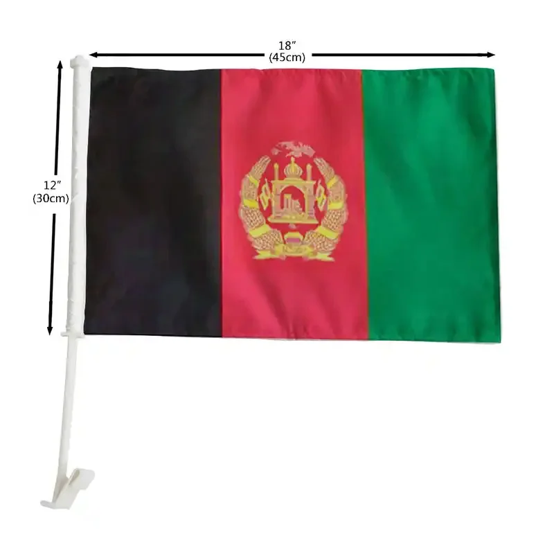 Custom Fast Delivery 100% Polyester Fabric Digital Printing 30*45CM Afghanistan Car Flag With Plastic Pole