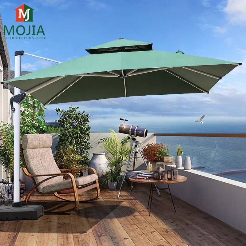 Parasol 3.5m Double Canopy Waterproof 10 Feet Offset Cantilever Patio Umbrella Square Aluminum Frame Outdoor Hanging Umbrella