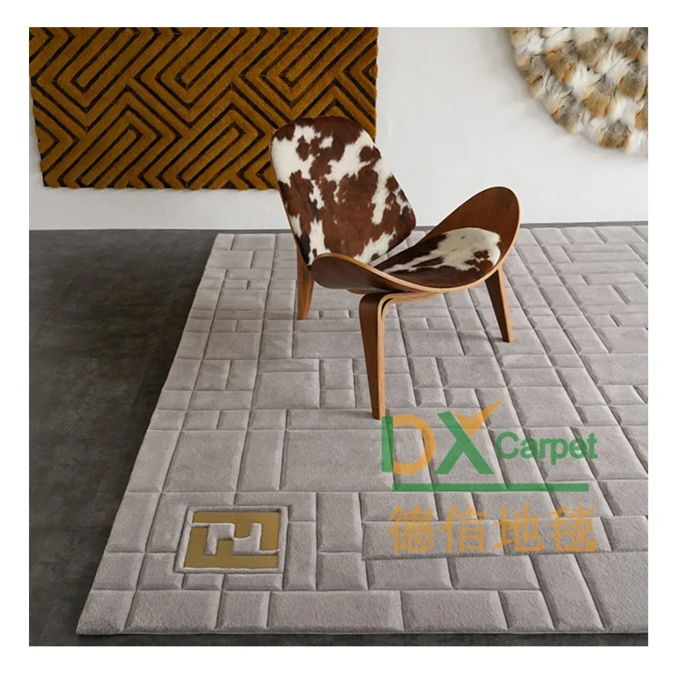 Popular F design with gold metal 3 D white or beige luxury carpet for living room bed room