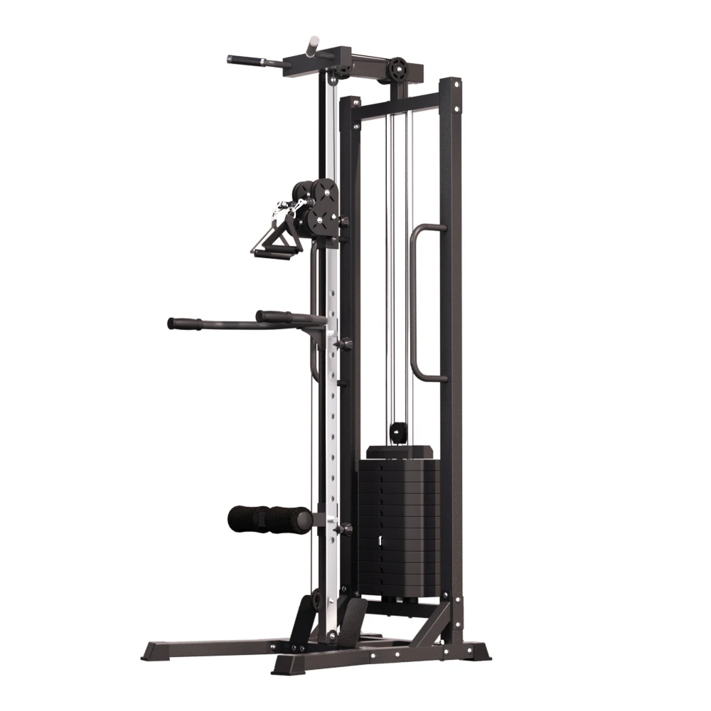 Multi function black color metal single cable crossover lat pull down machine power rack for gym fitness equipment