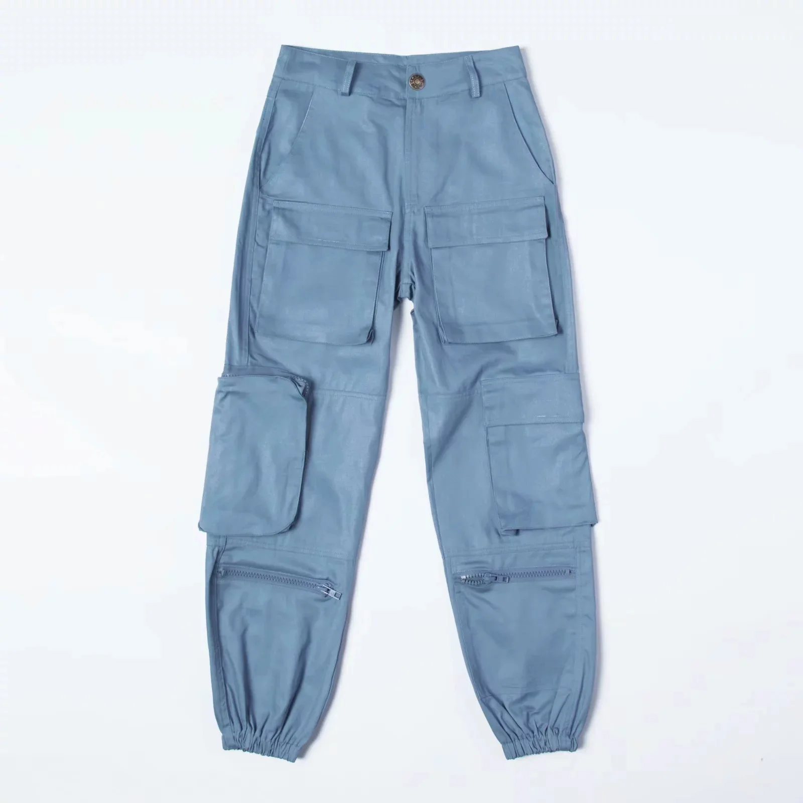 IKEBEL Real Skin Women Handsome Three Dimensional Multi Pocket BF Loose All Match  High Waist Leisure Foot Overalls