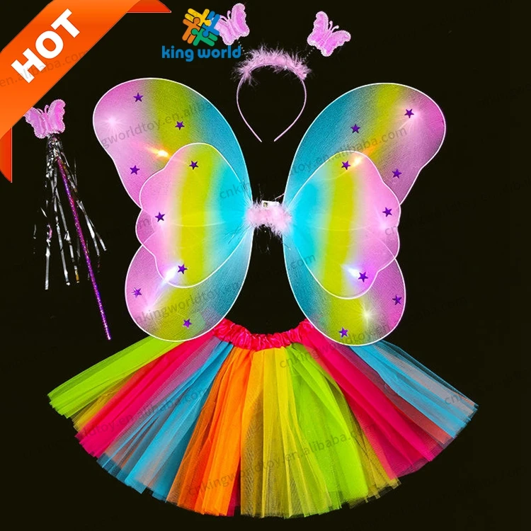 Kids Birthday Butterfly Dress Up Girl Performance Fairy Dress Halloween Party Cosplay Tutu Skirt with Cute Light Wing