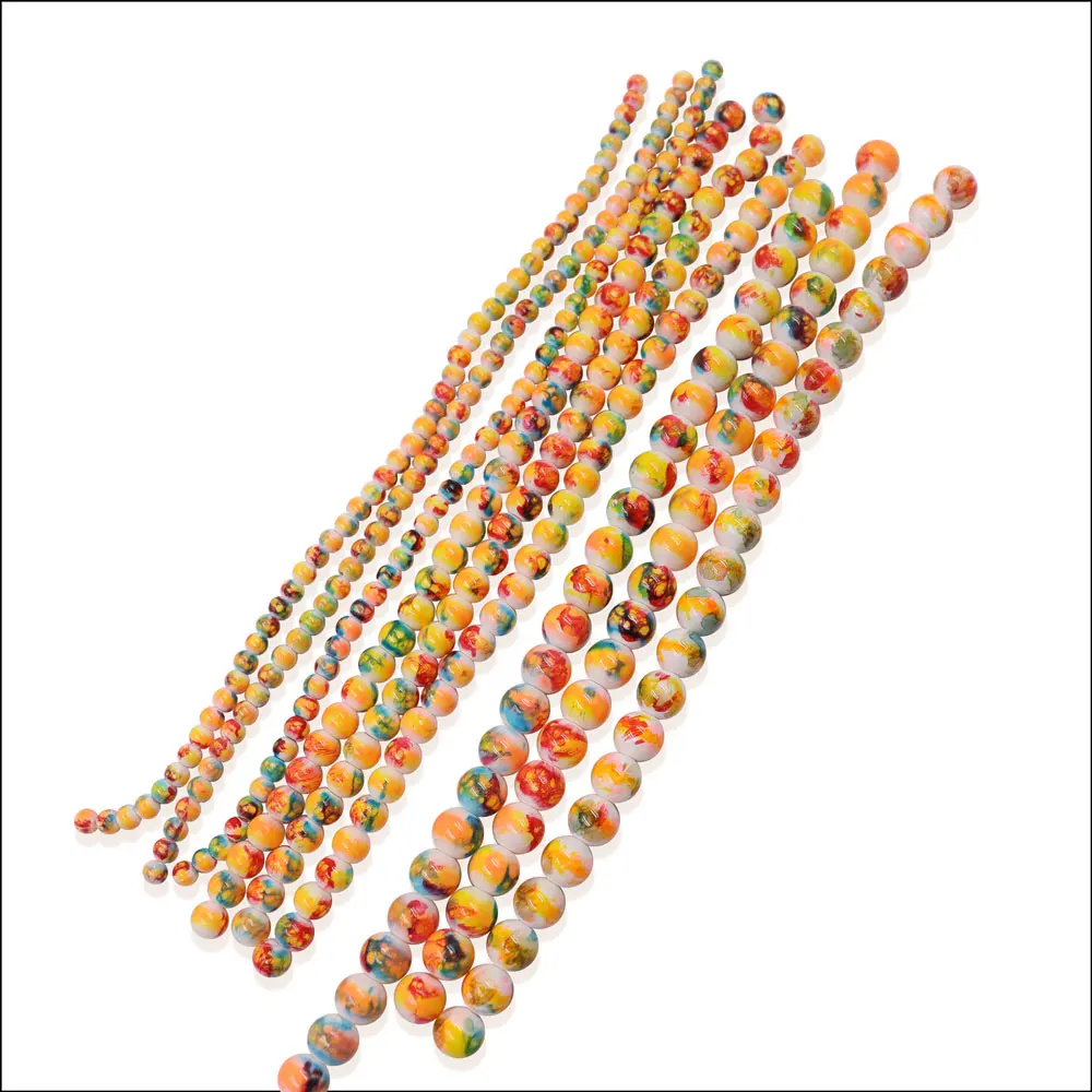 Stock for sale 4mm6mm8mm 7 inch blue color glass beads  round colorful  bead loose beads for bracelet making