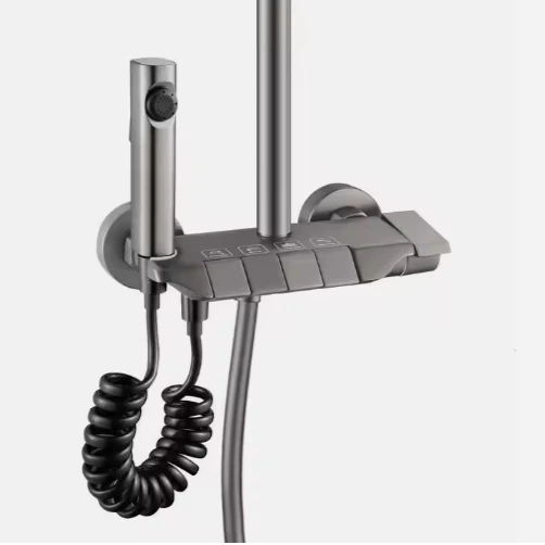 Bathroom Smart Shower System with Digital Display Brass Piano Thermostatic Handheld Shower Set Hot and Cold Spray Function