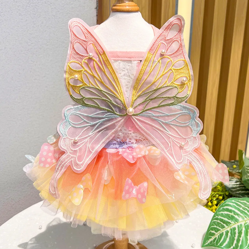 Wholesale Pet Dog Clothes 2024 New Fashion Butterfly Wings Small Cooling Thin Summer Pet Cat Dog Clothes Dress