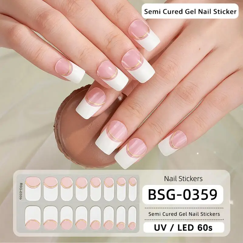 Real nail polish plastic strip stickers semi cured framing uv Lamp nail art sticker glitter gel sticker machine made OEM ODM