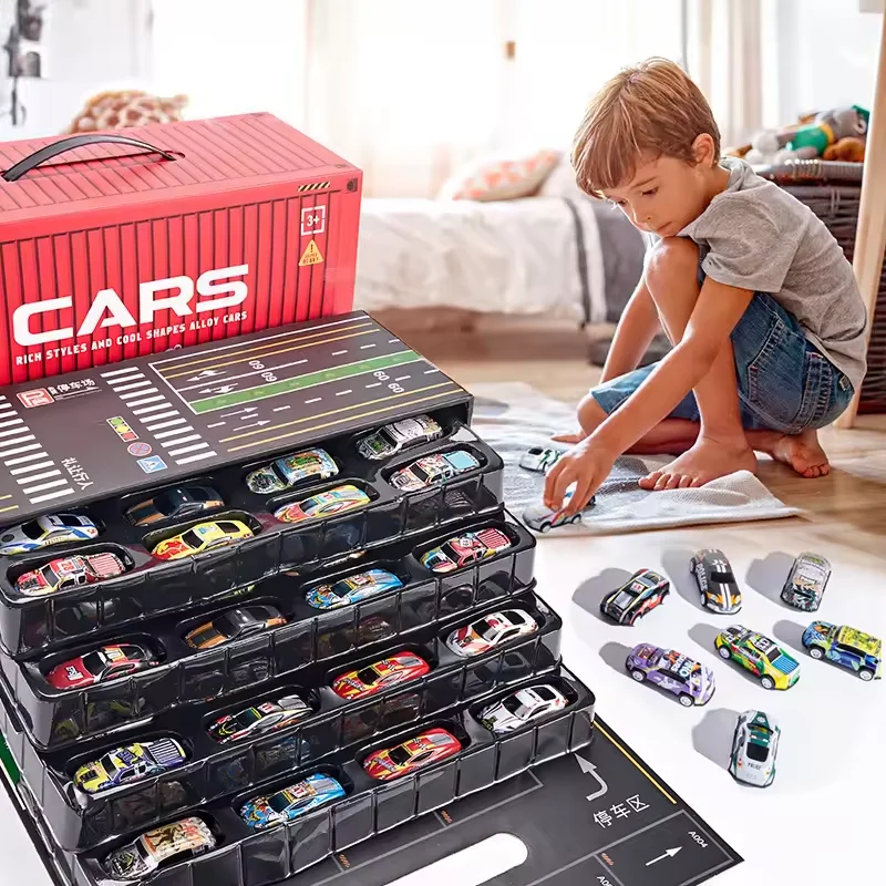 hot selling Storage box pull back tin car Alloy Racing Club Collection container carry box 48pcs diecast mini car