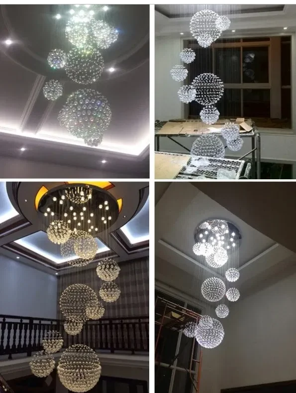 Large round Spiral Raindrop Crystal Chandelier Ball Shape for staircase Living Room Hotel Hallway