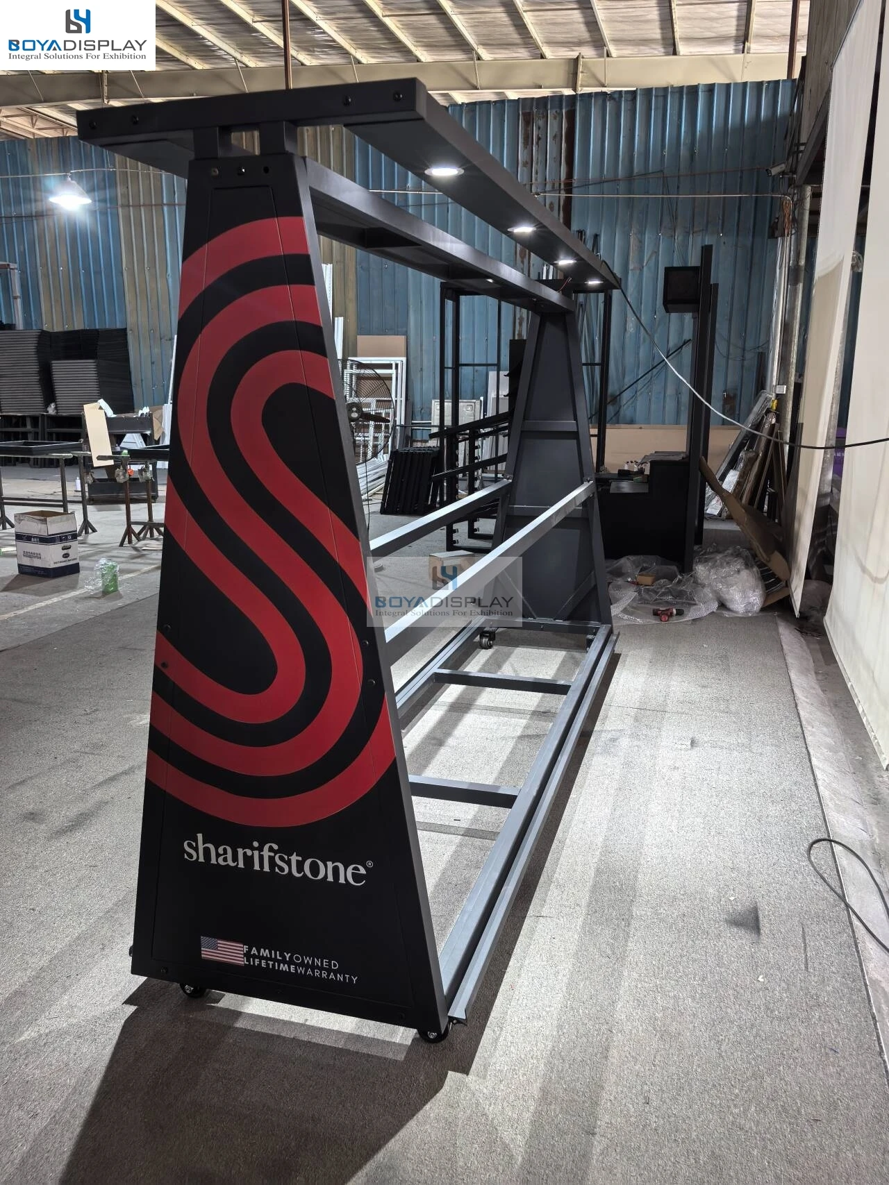 Customize High Quality Double Side Metal Stone Granite Marble Stone Big Slab Display Stand Rack With Light