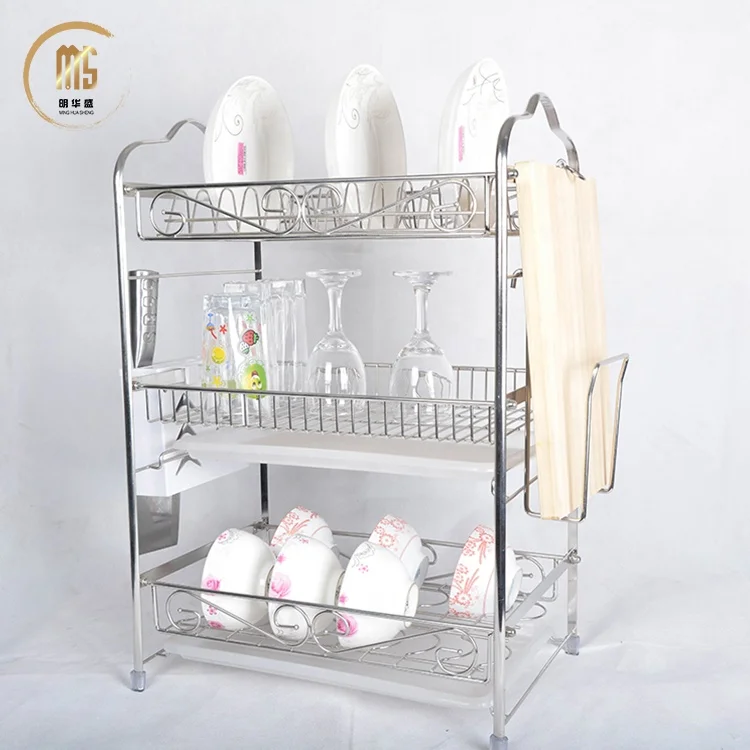 September Purchasing Festival Large capacity kitchen plate dish drying rack / metal stainless steel 3 tier dish drainer rack