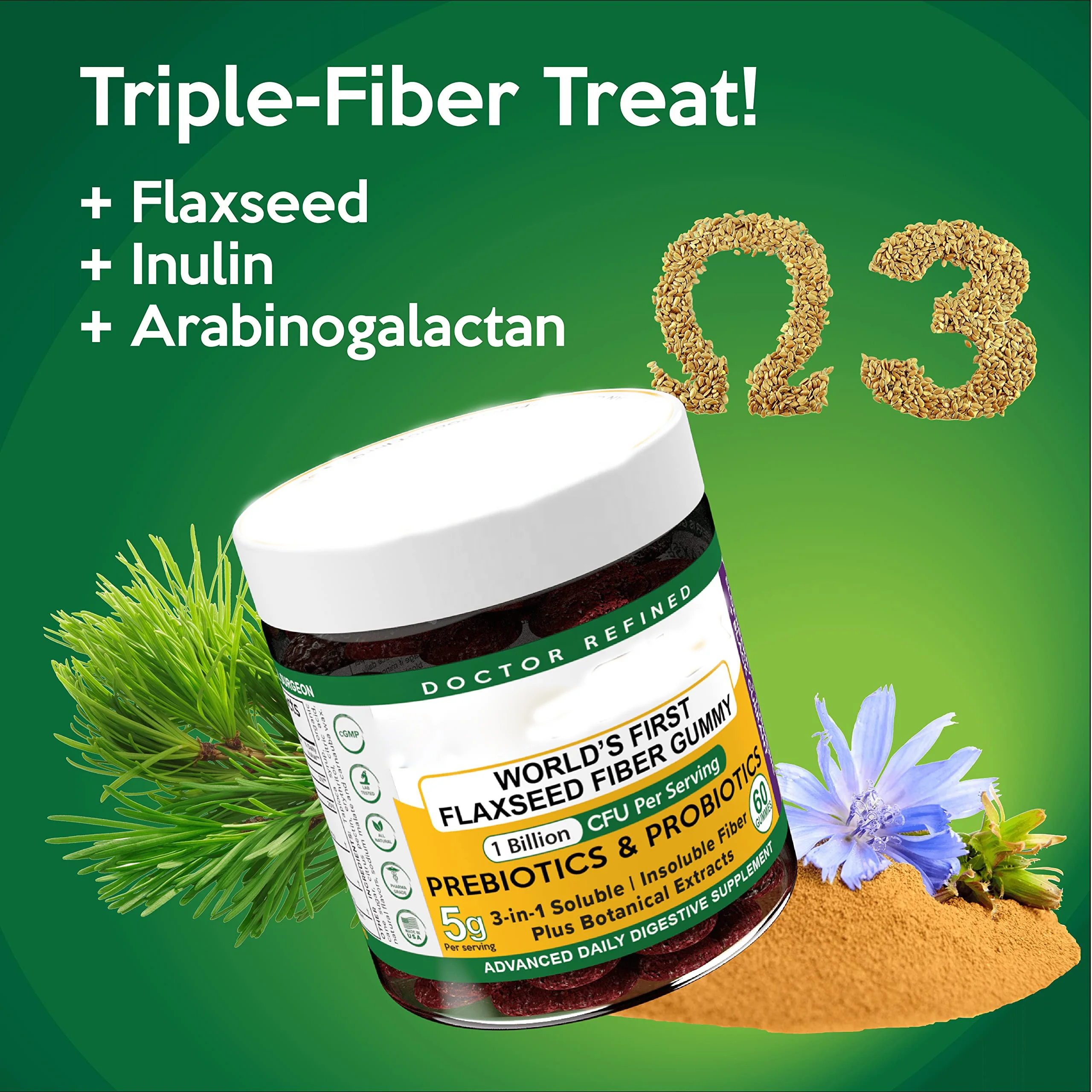 Flaxseed Chewable Gummy Supplement Flaxseed Extract Chews High in Dietary Fiber Lignans Omega-3 Probiotics Prebiotic
