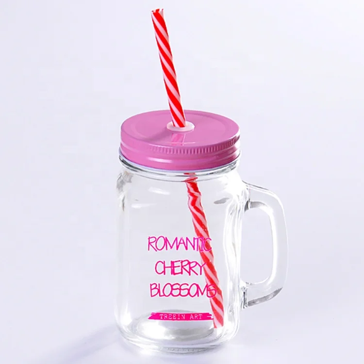 
Custom 16OZ Colorful Logo Printing Drinking Glass Mason Jar for Fruit Juice Bottles 